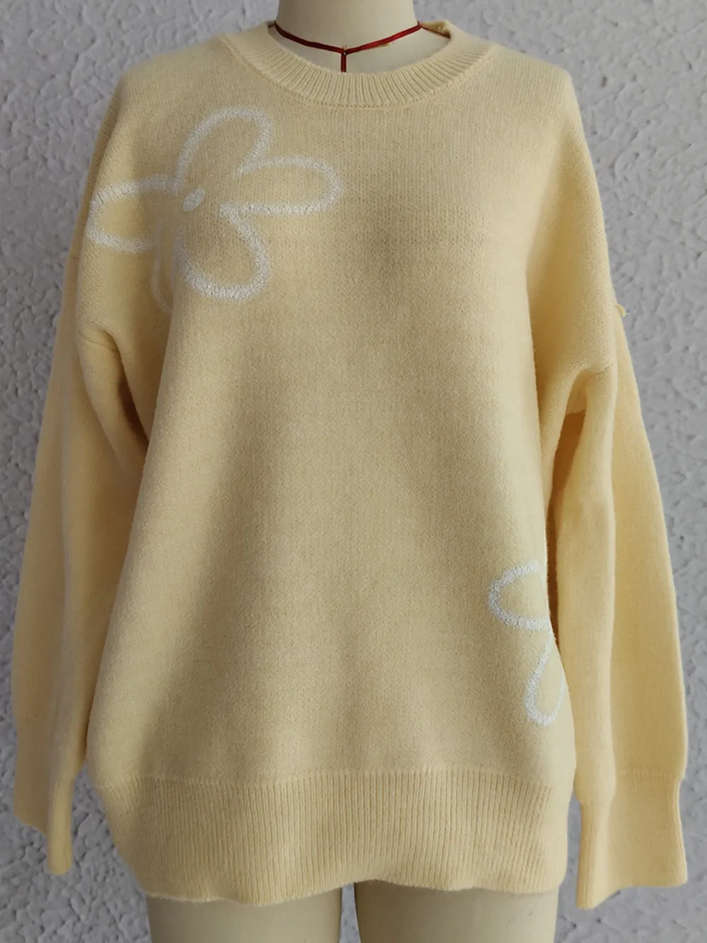 Flower Round Neck Long Sleeve Sweater, image 7