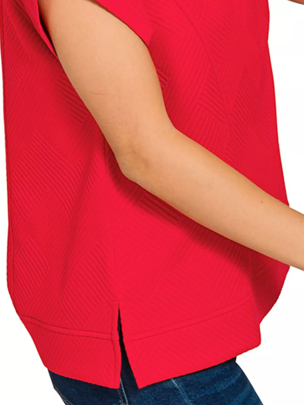 Textured Knit Jacquard Short Sleeve Top, image 3