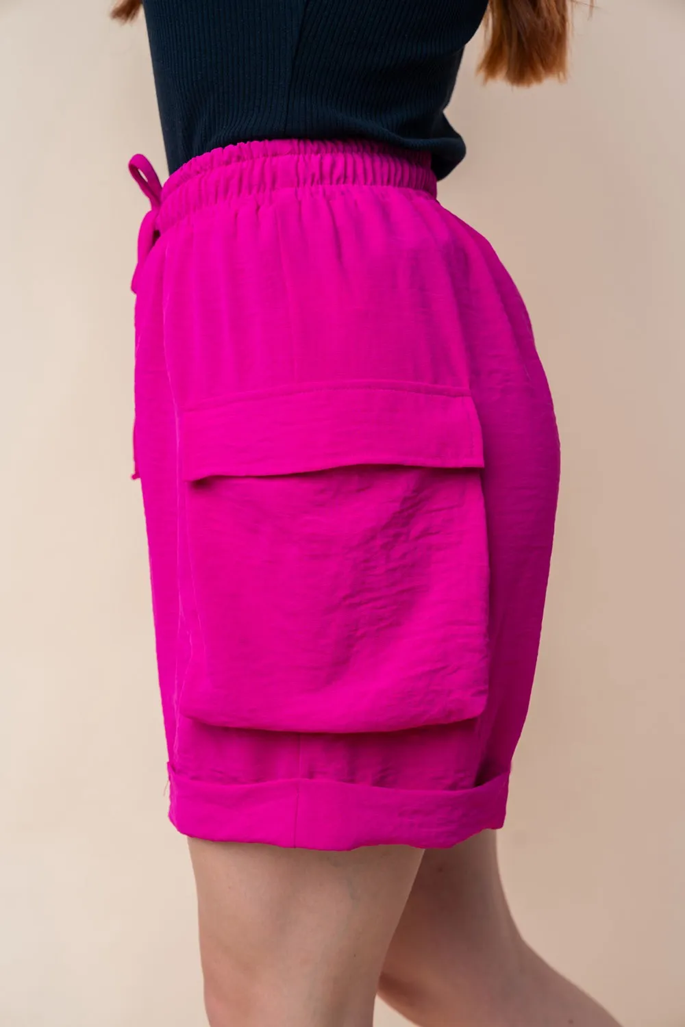 High Waisted Drawstring Knit Cargo Shorts, image 4