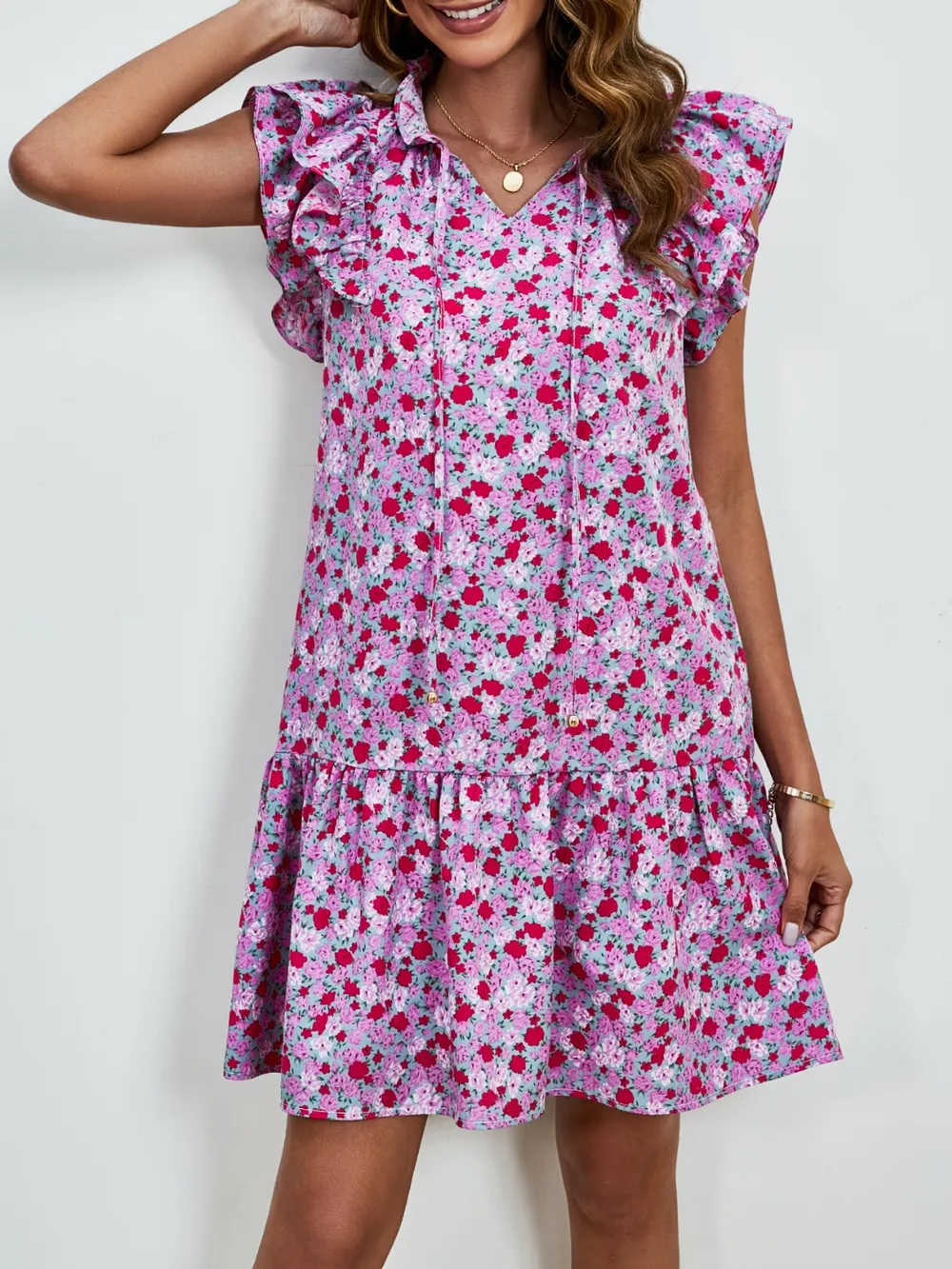 Tied Floral Cap Sleeve Mini Dress, image 11