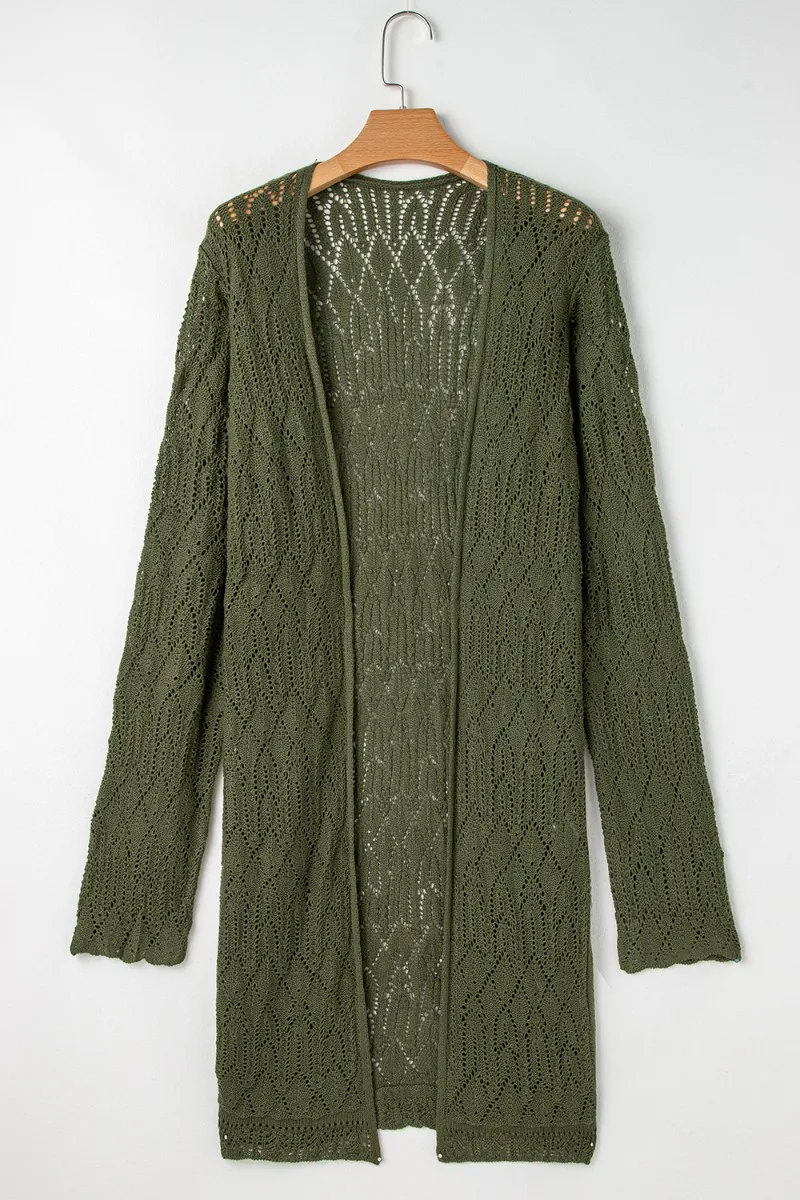 Openwork Open Front Long Sleeve Cardigan, image 6