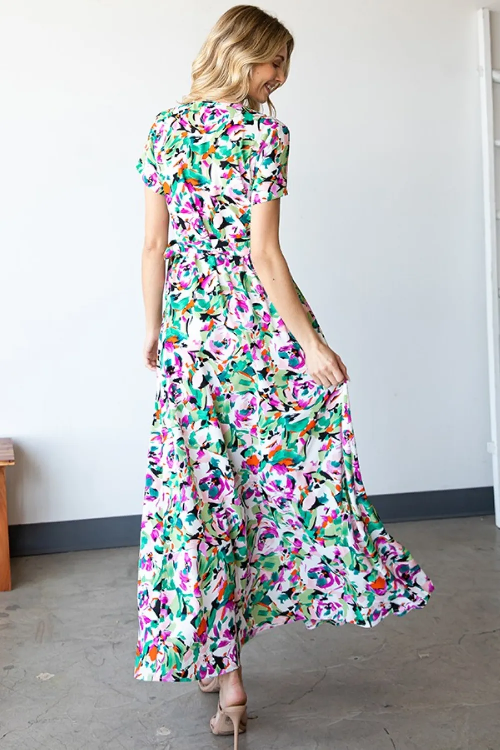 Slit Printed Surplice Tie Waist Short Sleeve Dress, image 2
