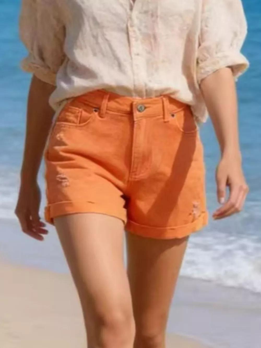 Ripped High-Waisted Denim Shorts, image 3
