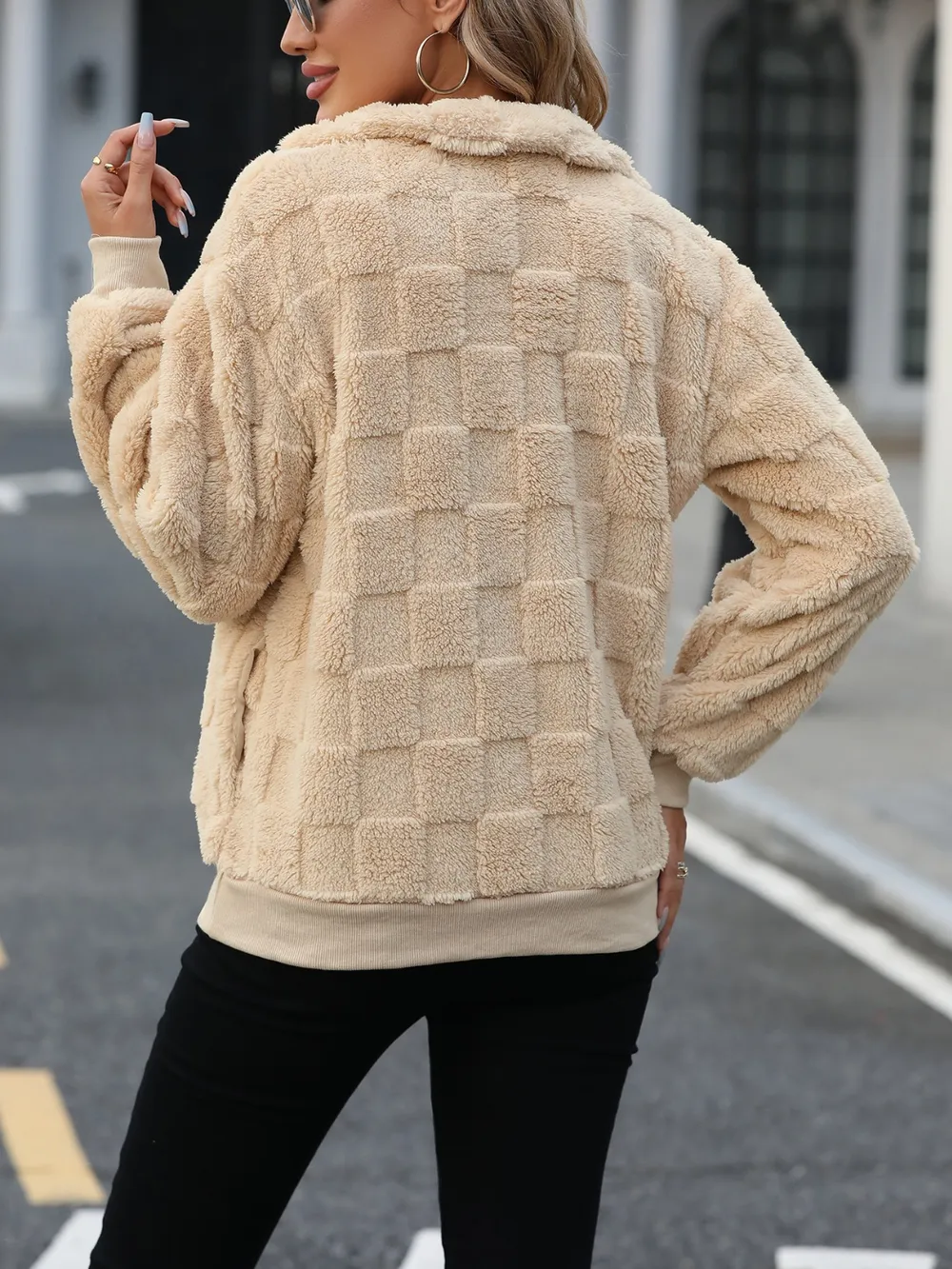 Fuzzy Quarter Zip Long Sleeve Sweatshirt, image 2