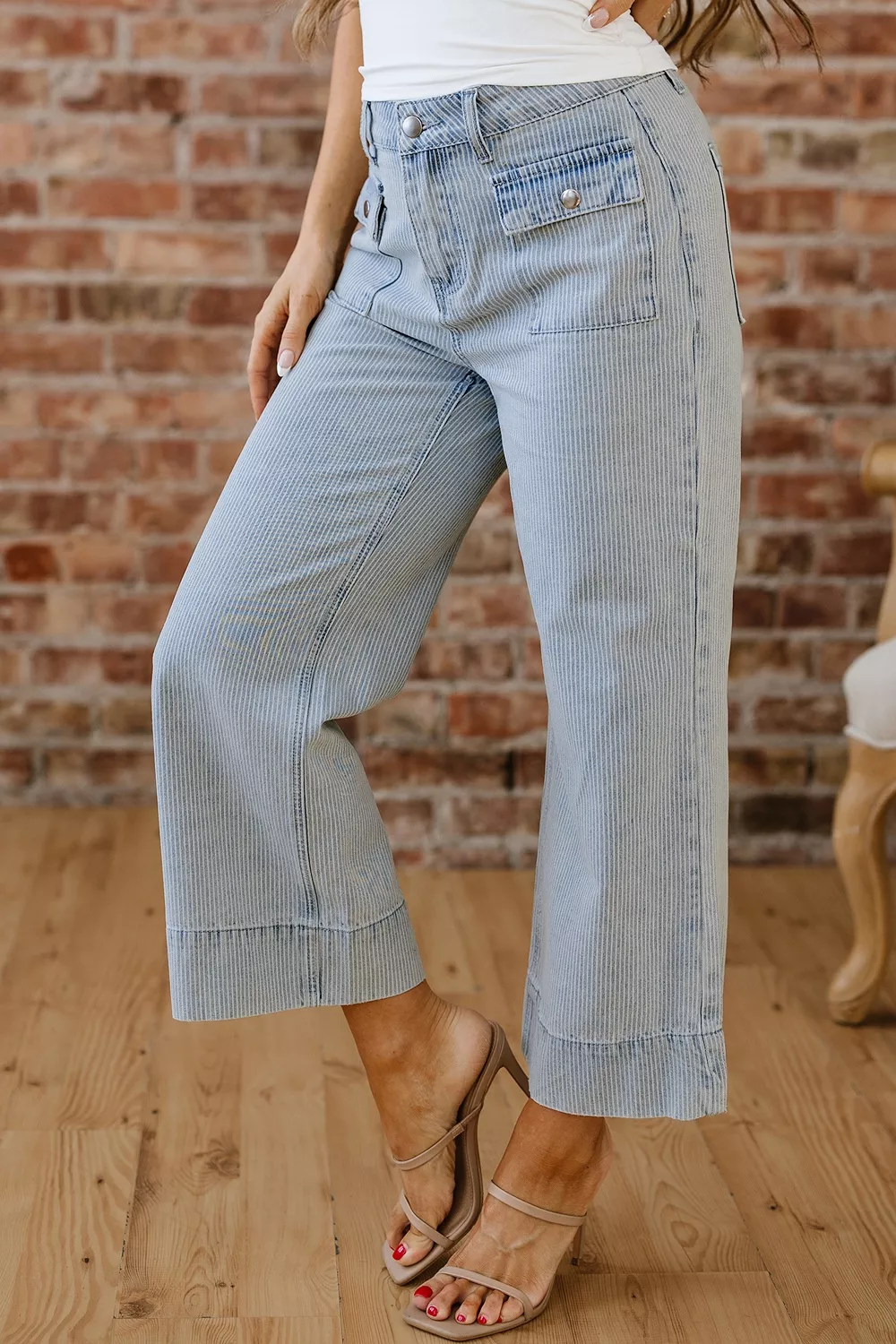Striped Wide-Leg Cropped Jeans, image 3