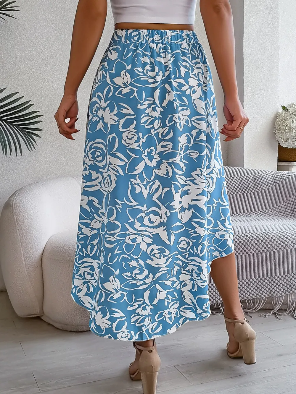 High-Low Printed High Waist Skirt, image 4