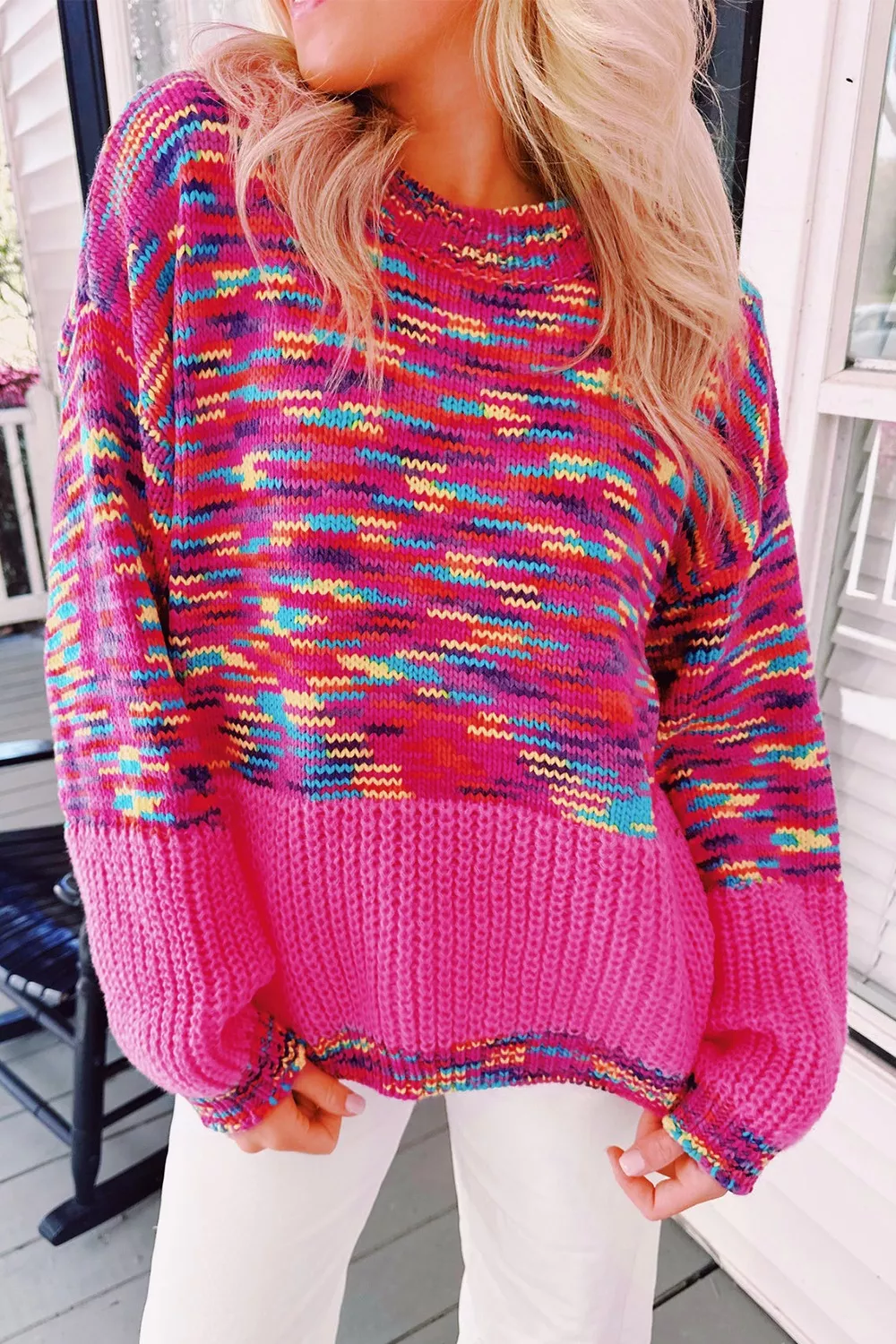 Colorful Knit Crew Neck Sweater, image 9