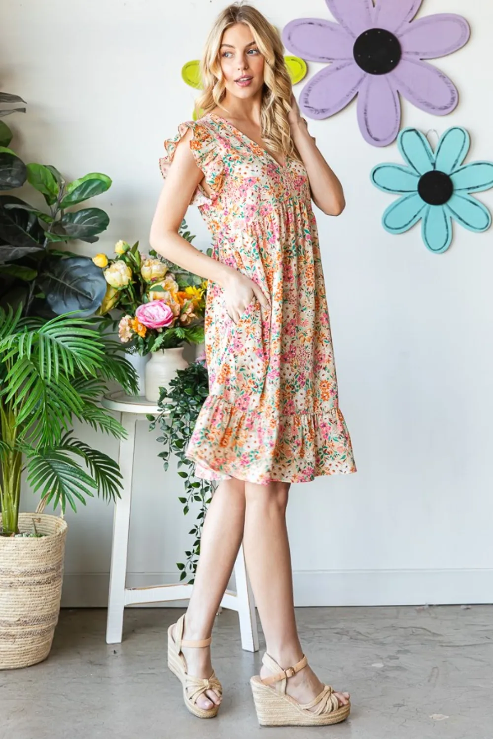 Full Size Floral Ruffled V-Neck Dress, image 7