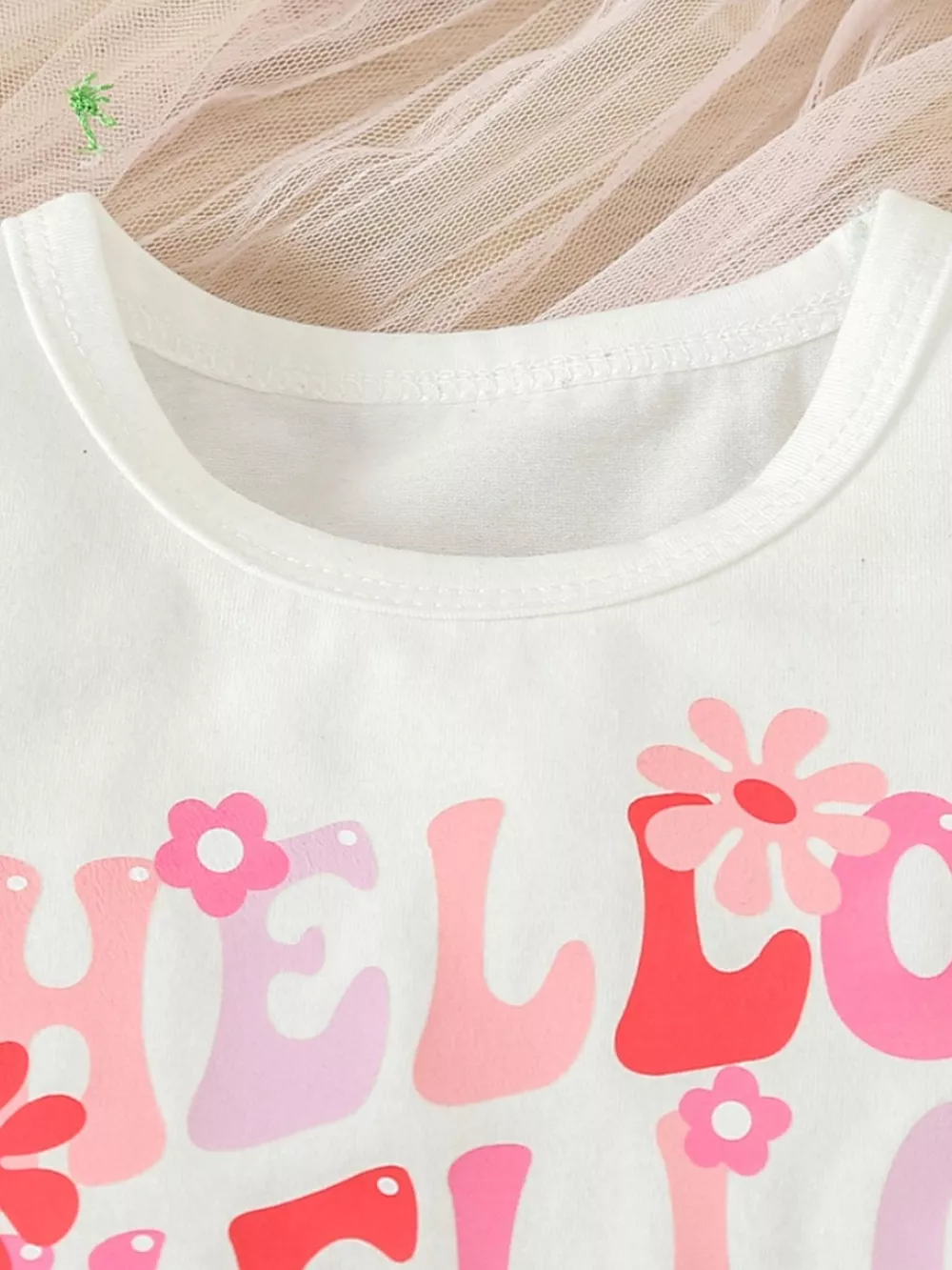 Children's Hello Print Ruffle Sleeve Top & Shorts Set, image 2