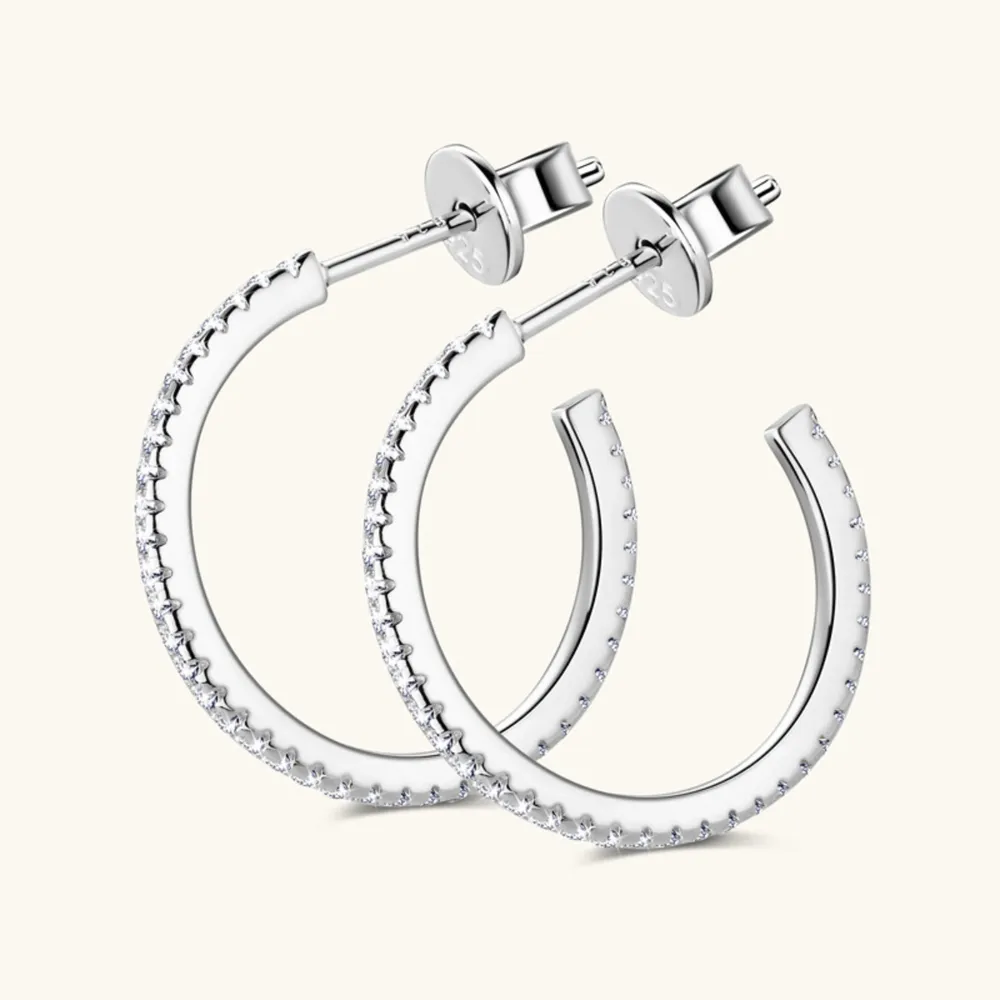 Inlaid Moissanite 925 Sterling Silver C-Hoop Earrings, image 9