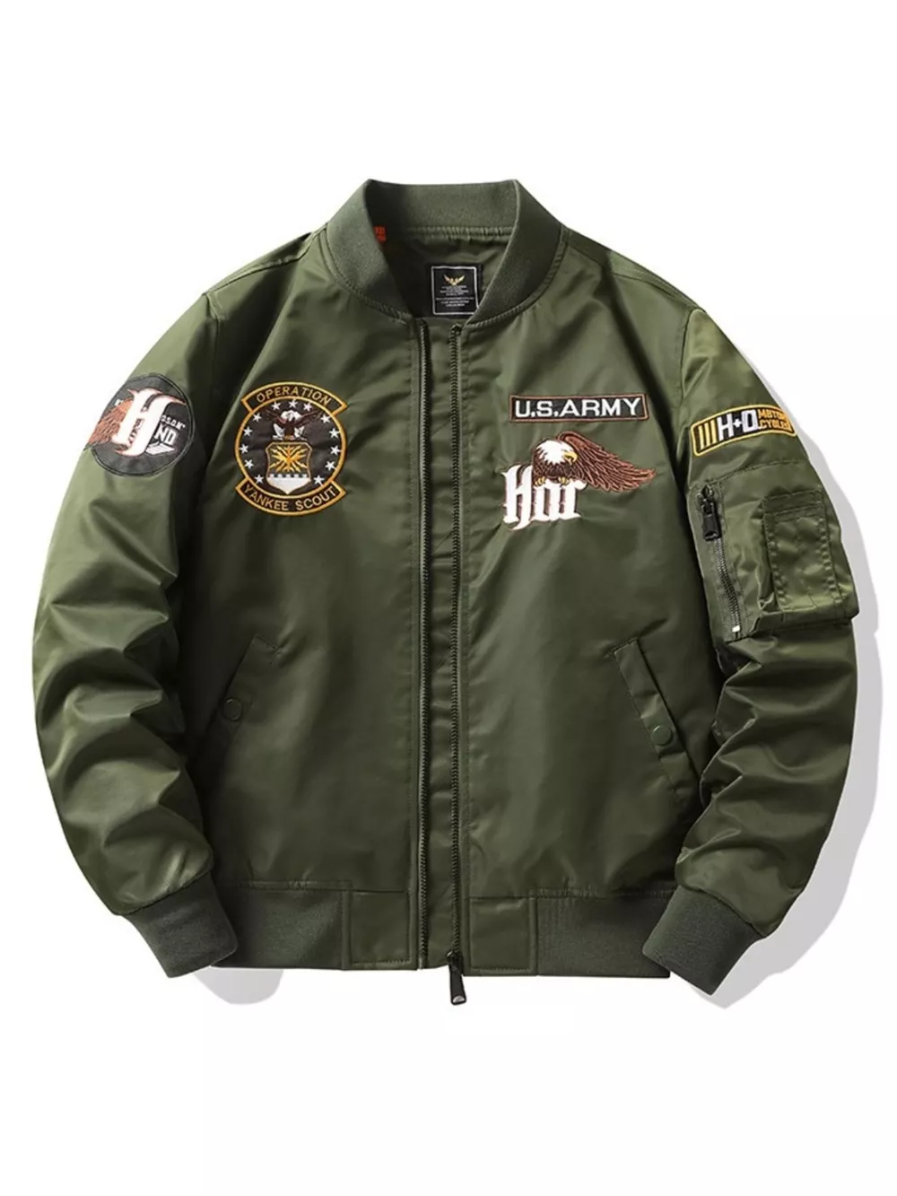 Men's Plus Size Embroidered Zip Up Bomber Jacket