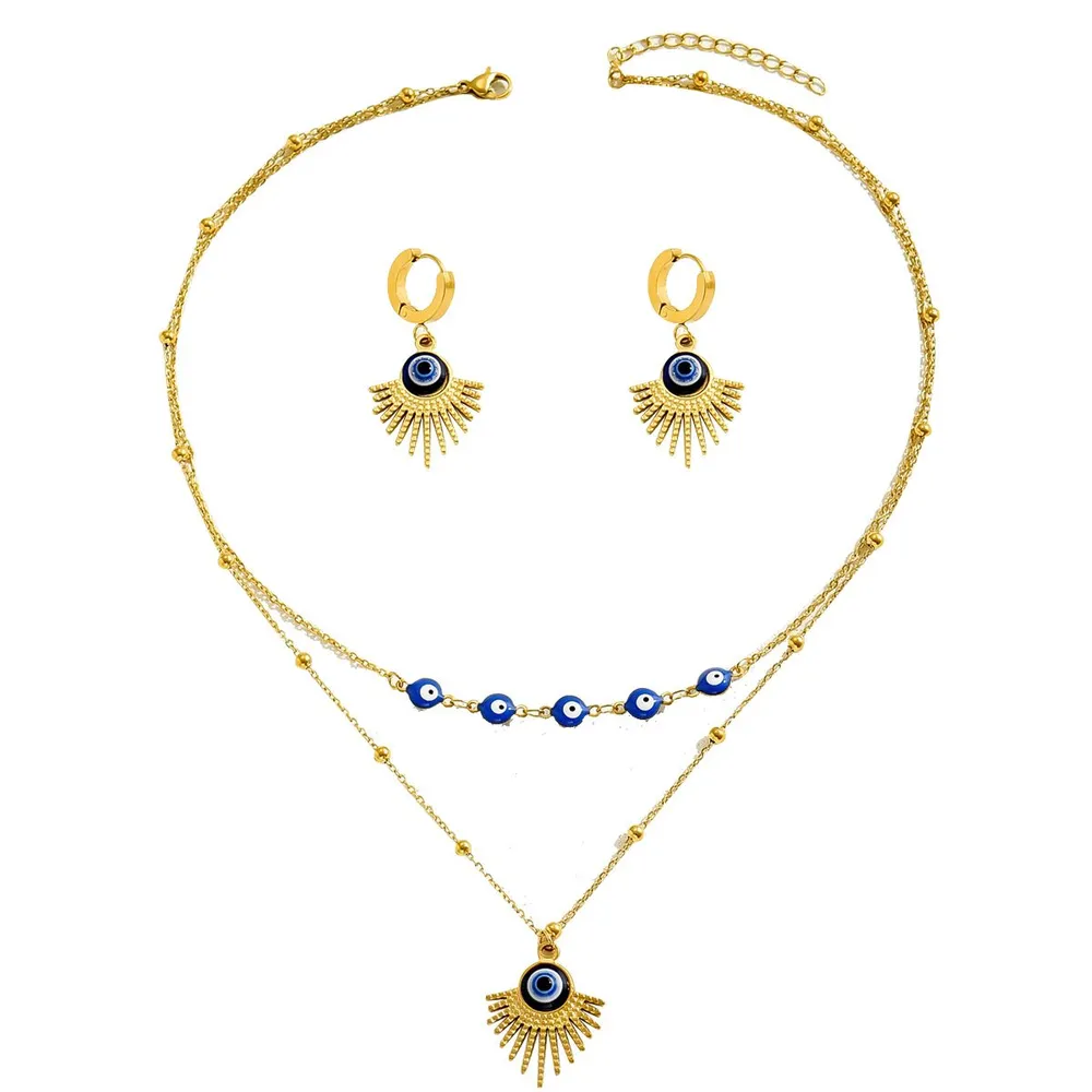 Stainless Steel Resin Necklace and Earrings Jewelry Set, image 4