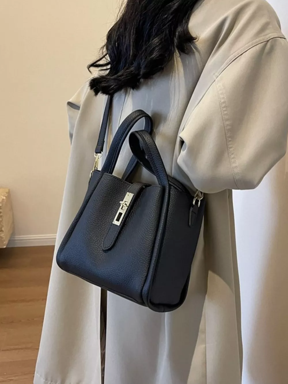 Leather Bucket Crossbody Bag, image 4