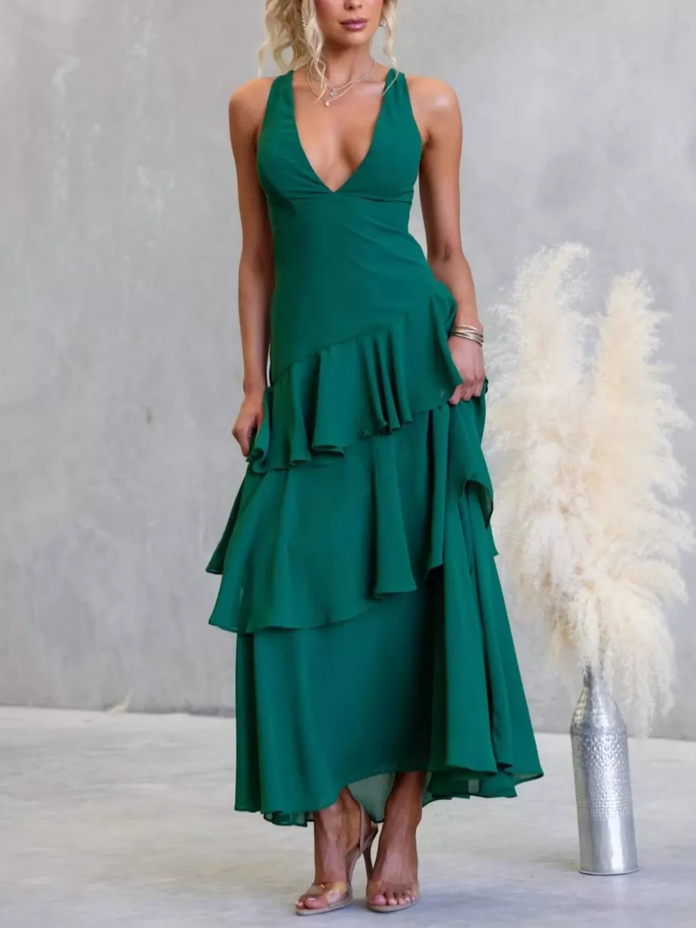 Sleeveless Ruffled Layered Backless Maxi Dress, image 7