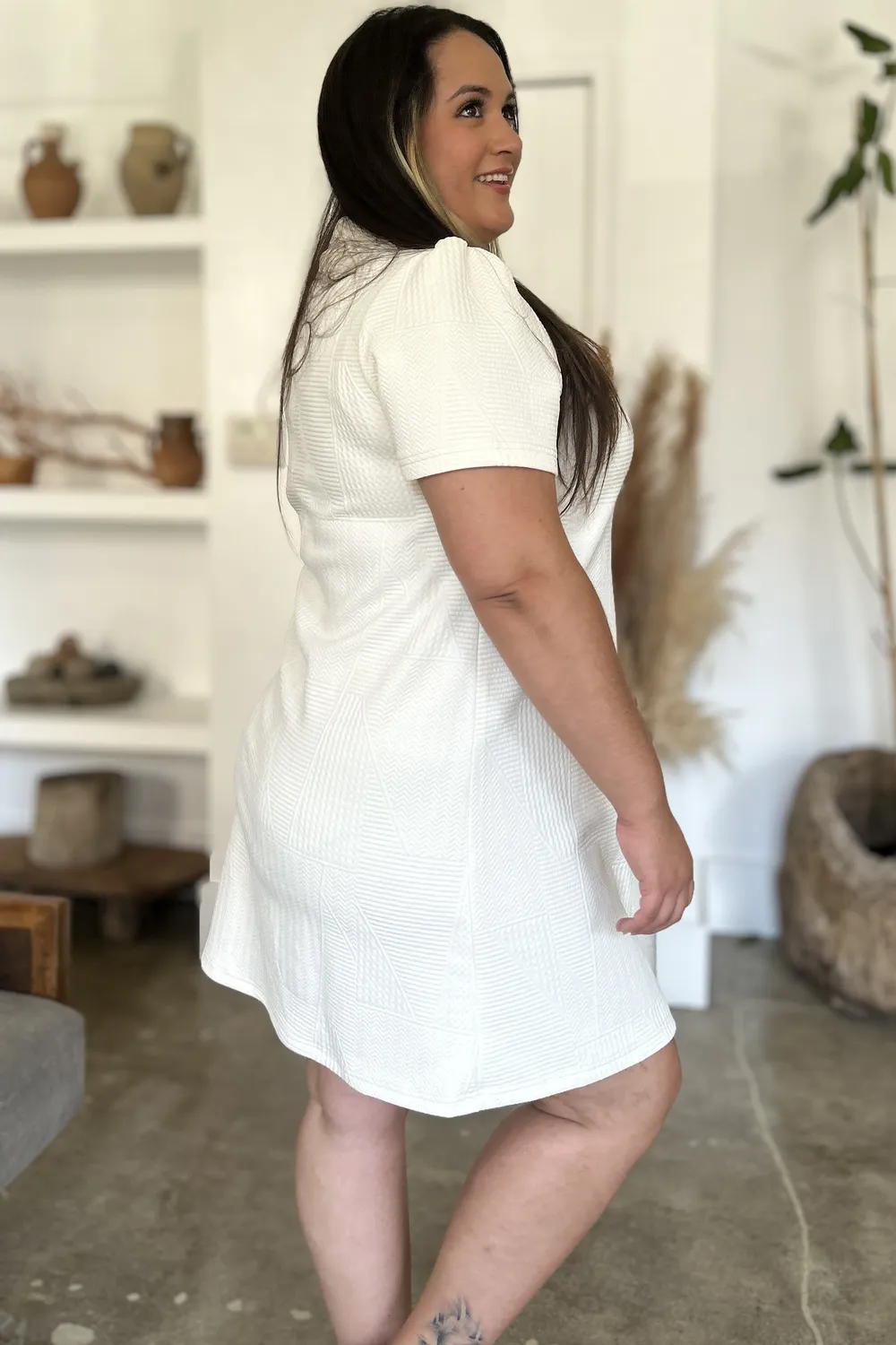 Full Size Texture Short Sleeve Dress, image 11