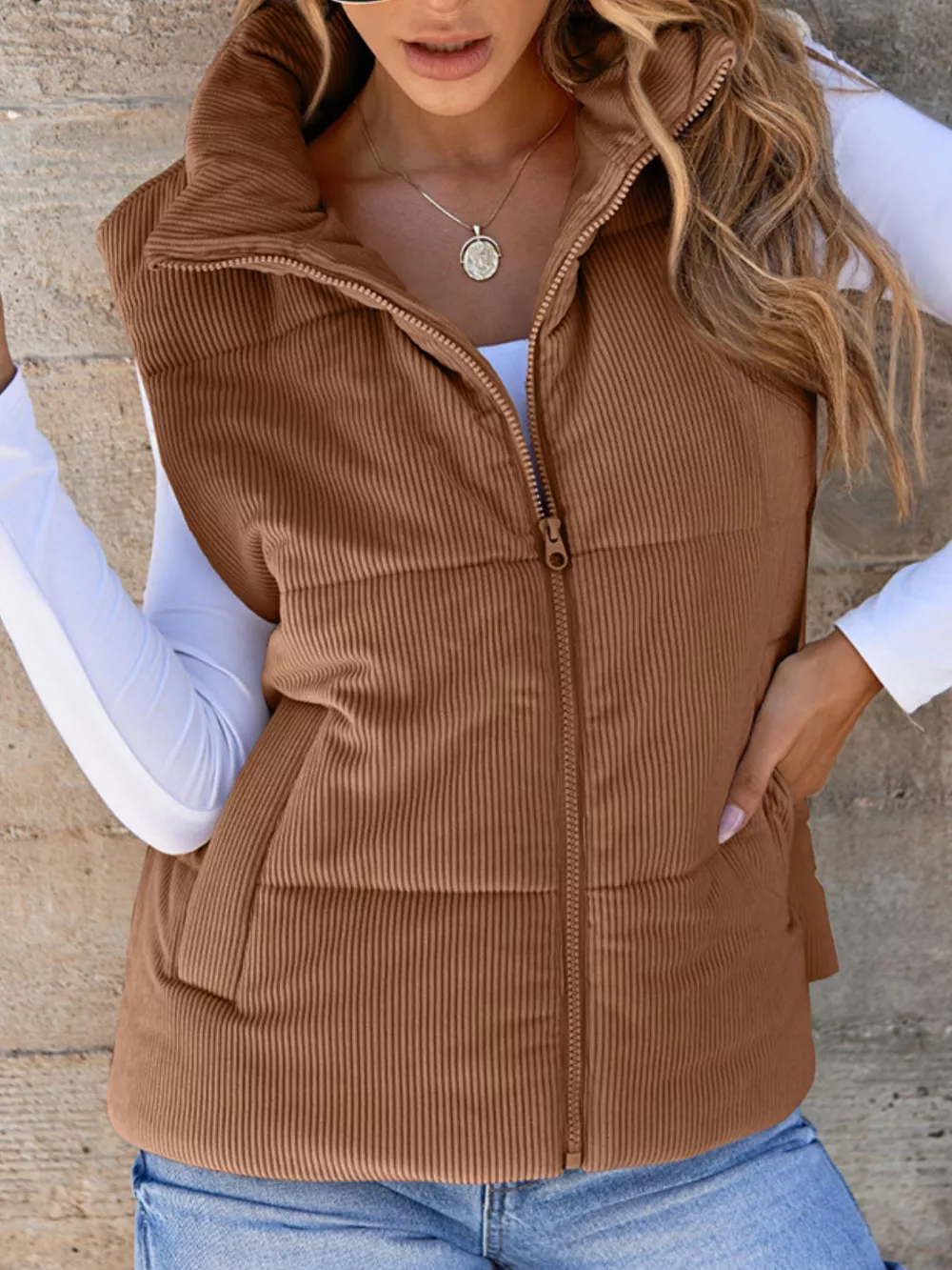 Corduroy Zip Up Vest Coat, image 18