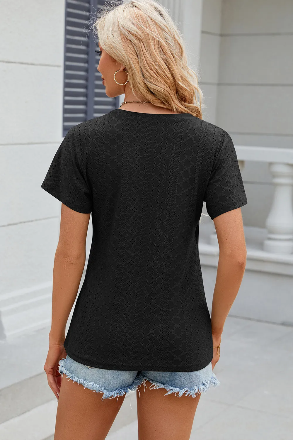 Eyelet Surplice Short Sleeve T-Shirt, image 20