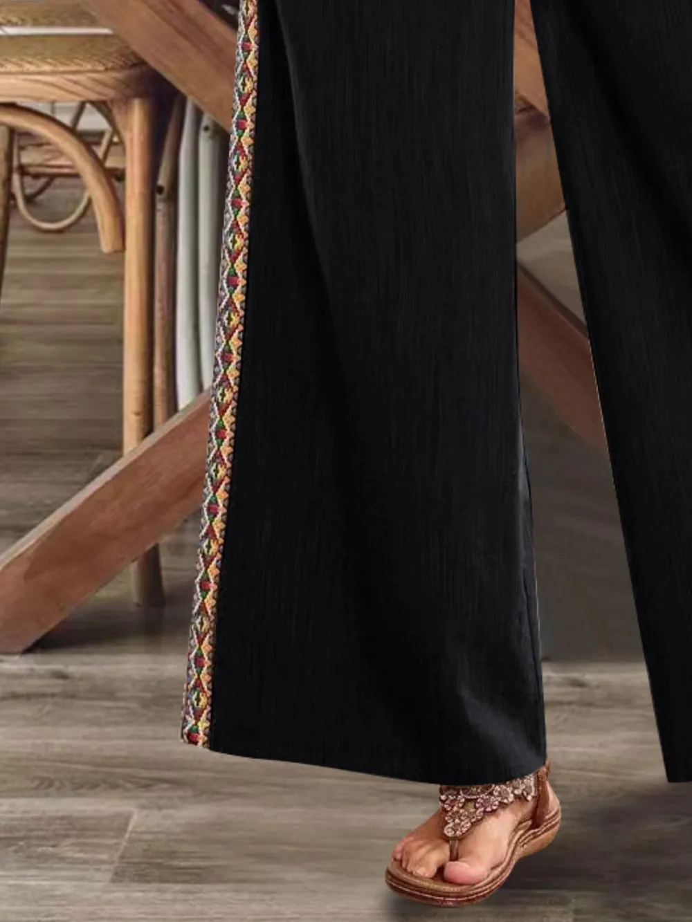 Bohemian Wide Leg Embroidered Side Stripe Pants, image 15