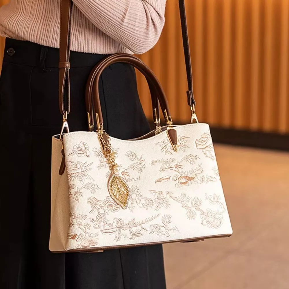 Embroidered Floral Leather Handbag, image 3