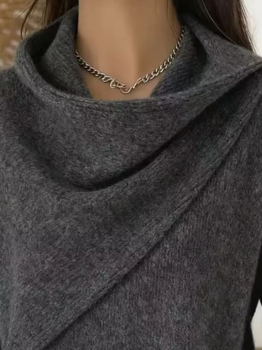 Full Size Solid Color Cowl Neck Sweater Plus Size, image 5