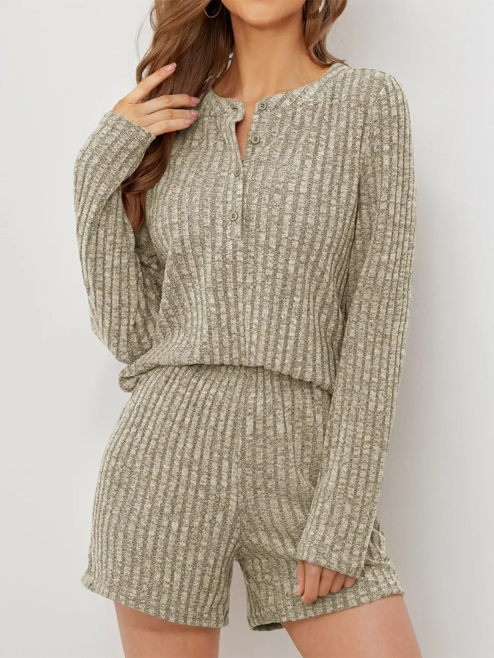 Ribbed Round Neck Top and Shorts Set, image 10