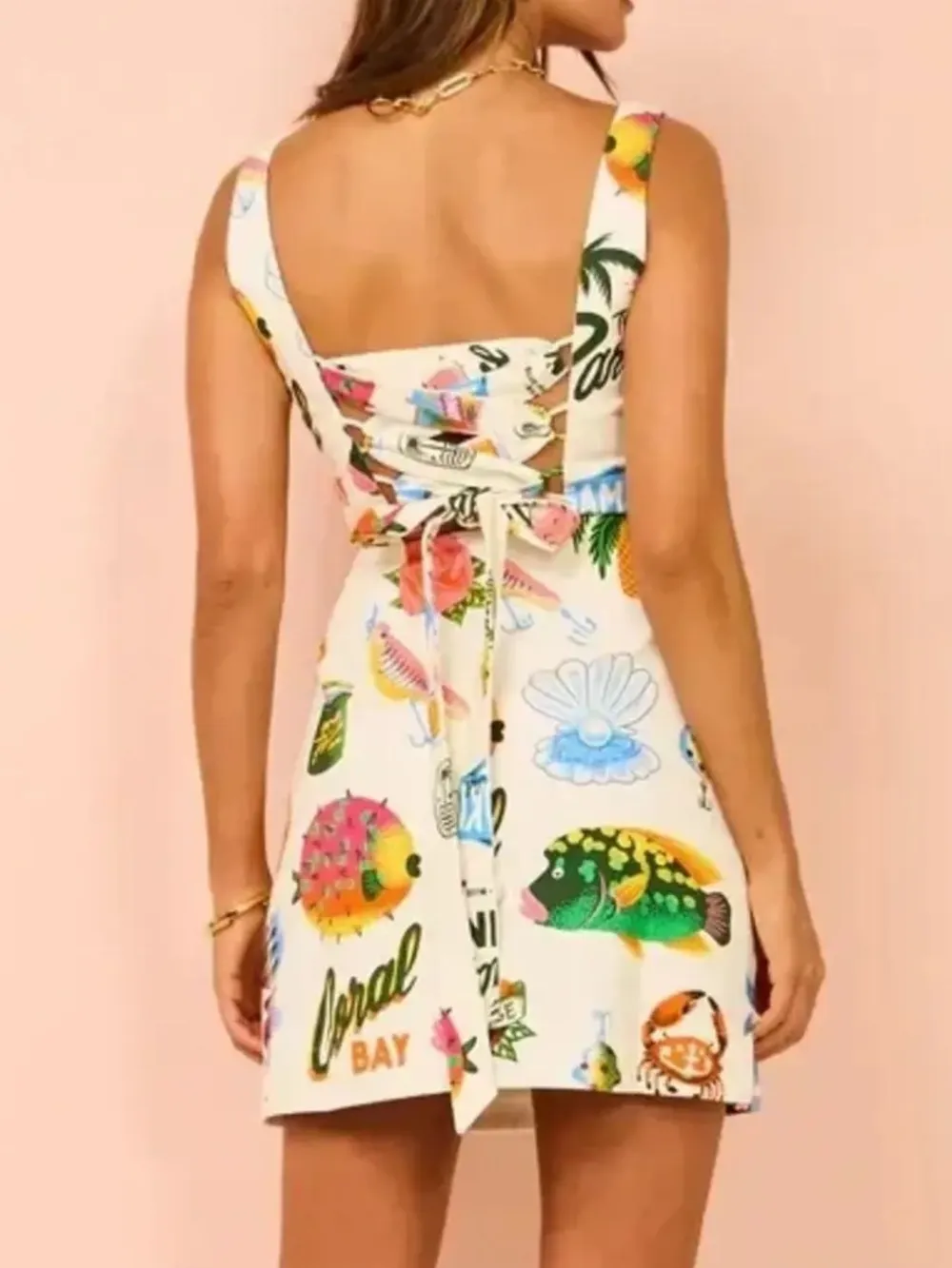 Printed Square Neck Summer Mini Dress, image 4