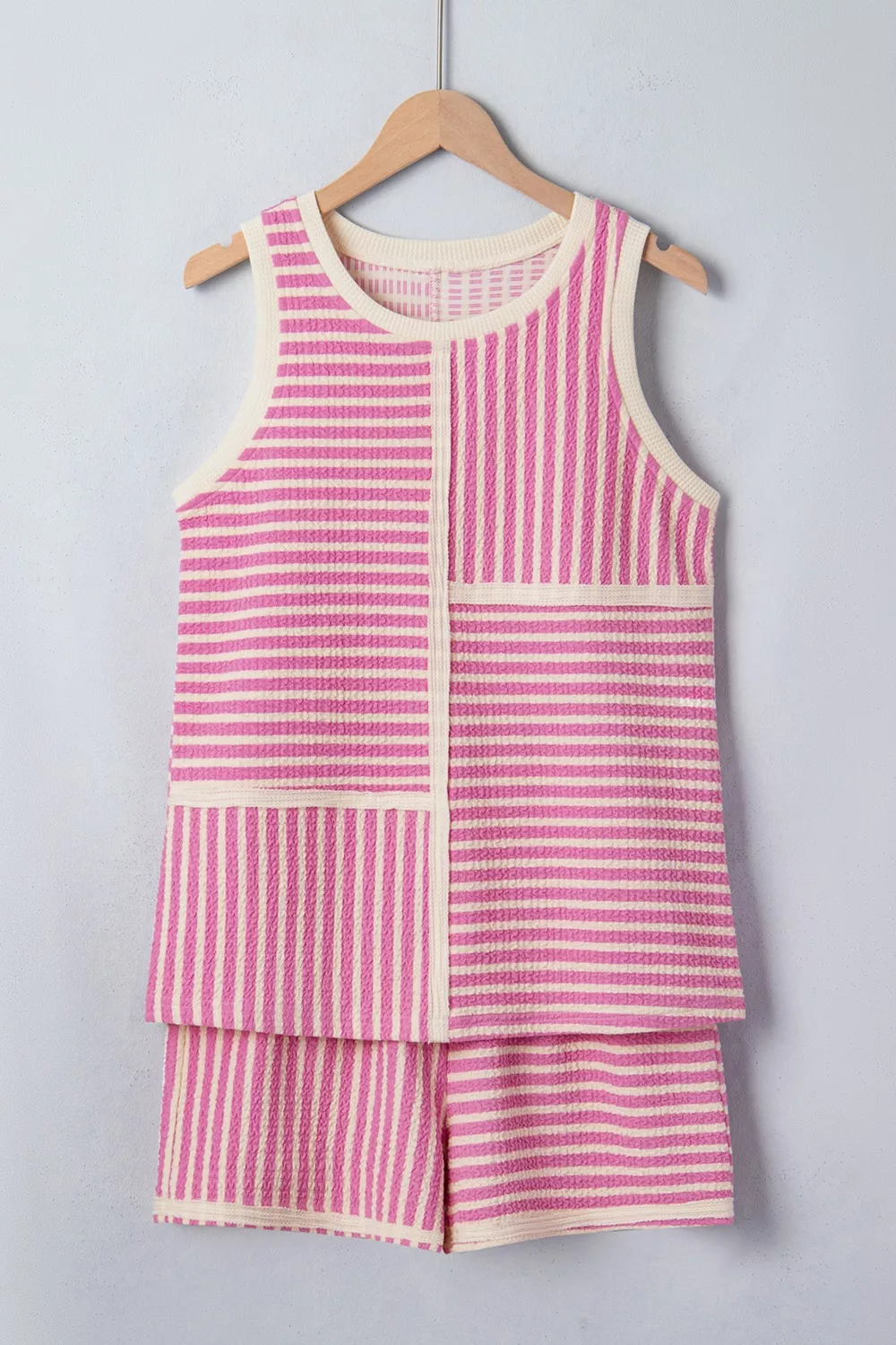 Stripe Textured Contrast Trim Casual Tank and Shorts Set, image 5