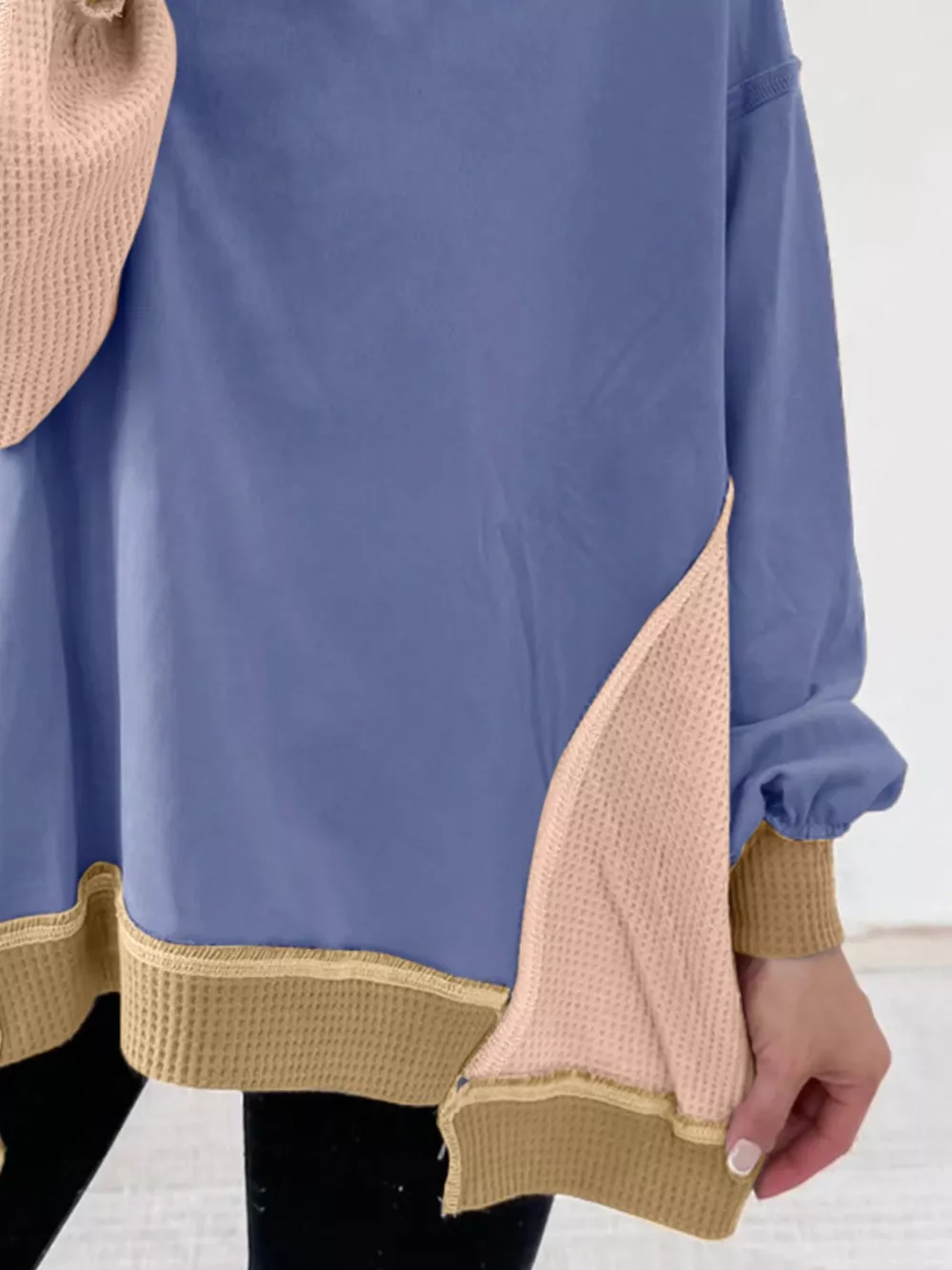 Color Block Waffle Knit Long Sleeve Sweatshirt, image 2