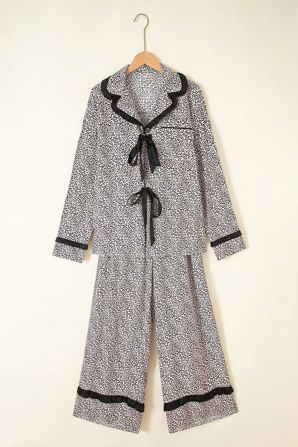 Leopard Print Bow Knot Patchwork Long Sleeve Lounge Set, image 5