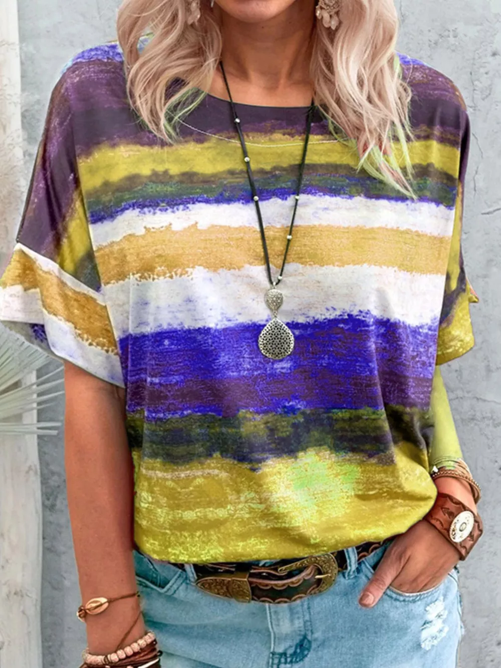 Contrast Round Neck Casual T-Shirt, image 4