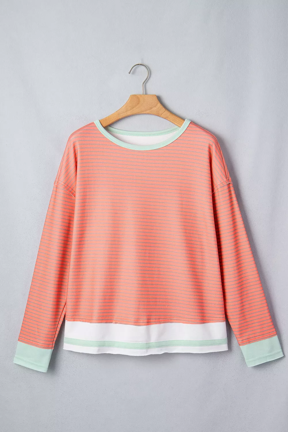 Stripe Colorblock Detail Raw Seam Long Sleeve Tunic Top, image 5