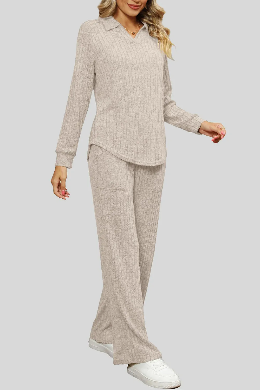 Ribbed Long Sleeve Top and Pocketed Pants Set, image 11