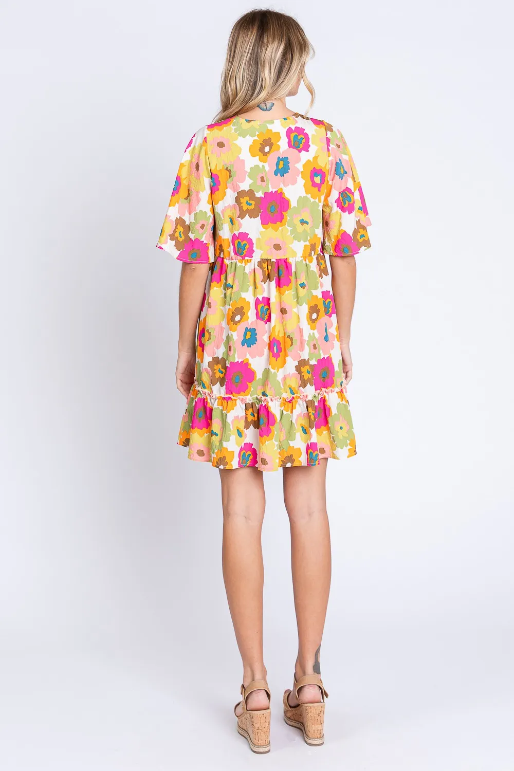 Floral V-Neck Ruffle Hem Mini Dress, image 5