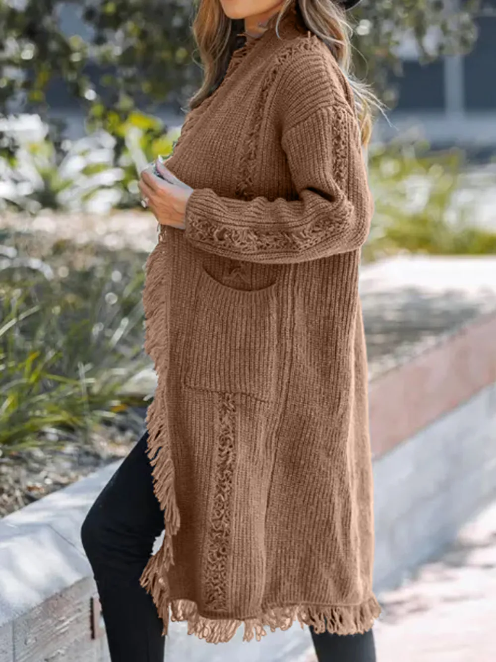 Fringe Open Front Long Sleeve Cardigan, image 8