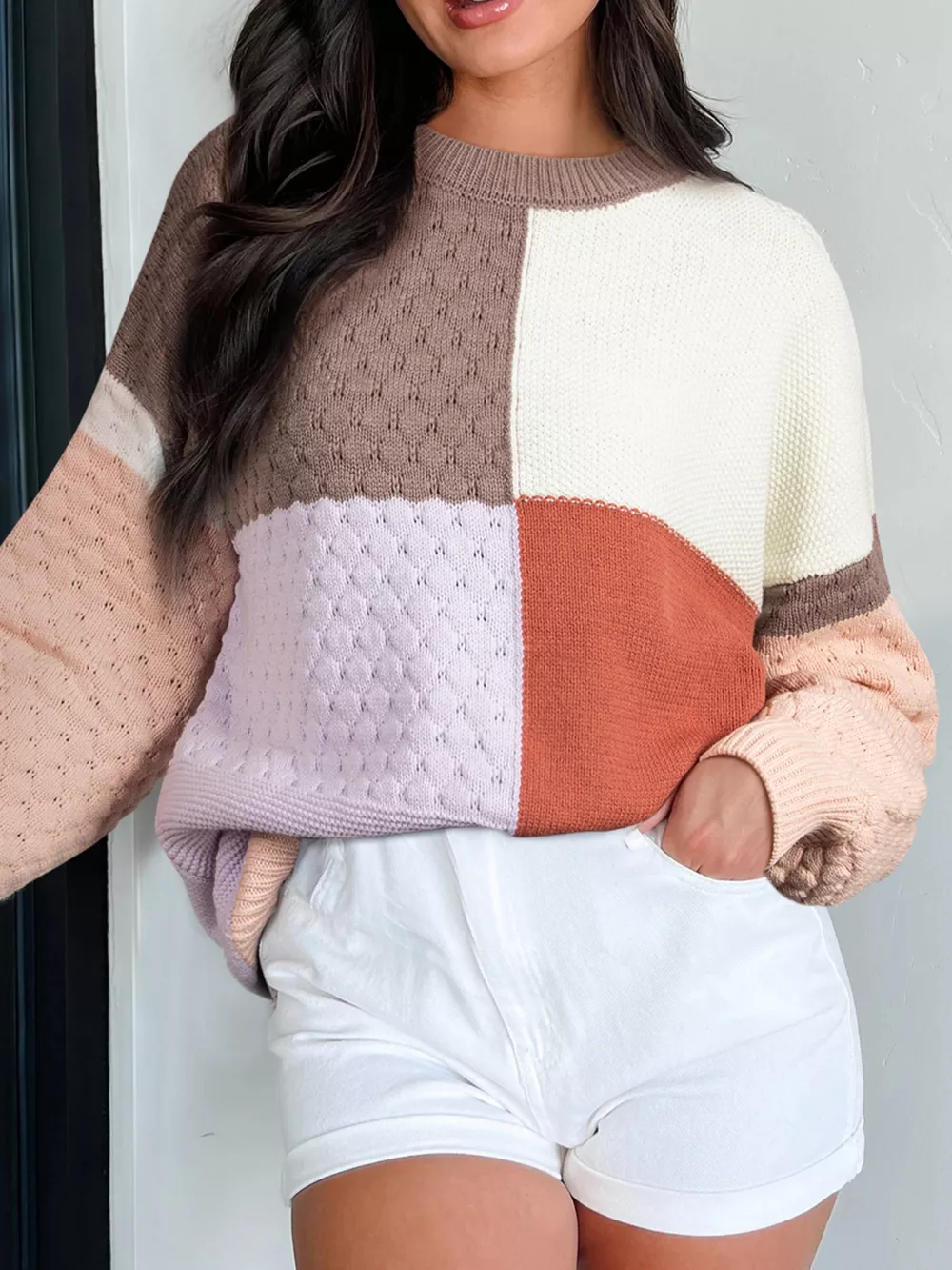 Color Block Textured Knit Sweater, image 3