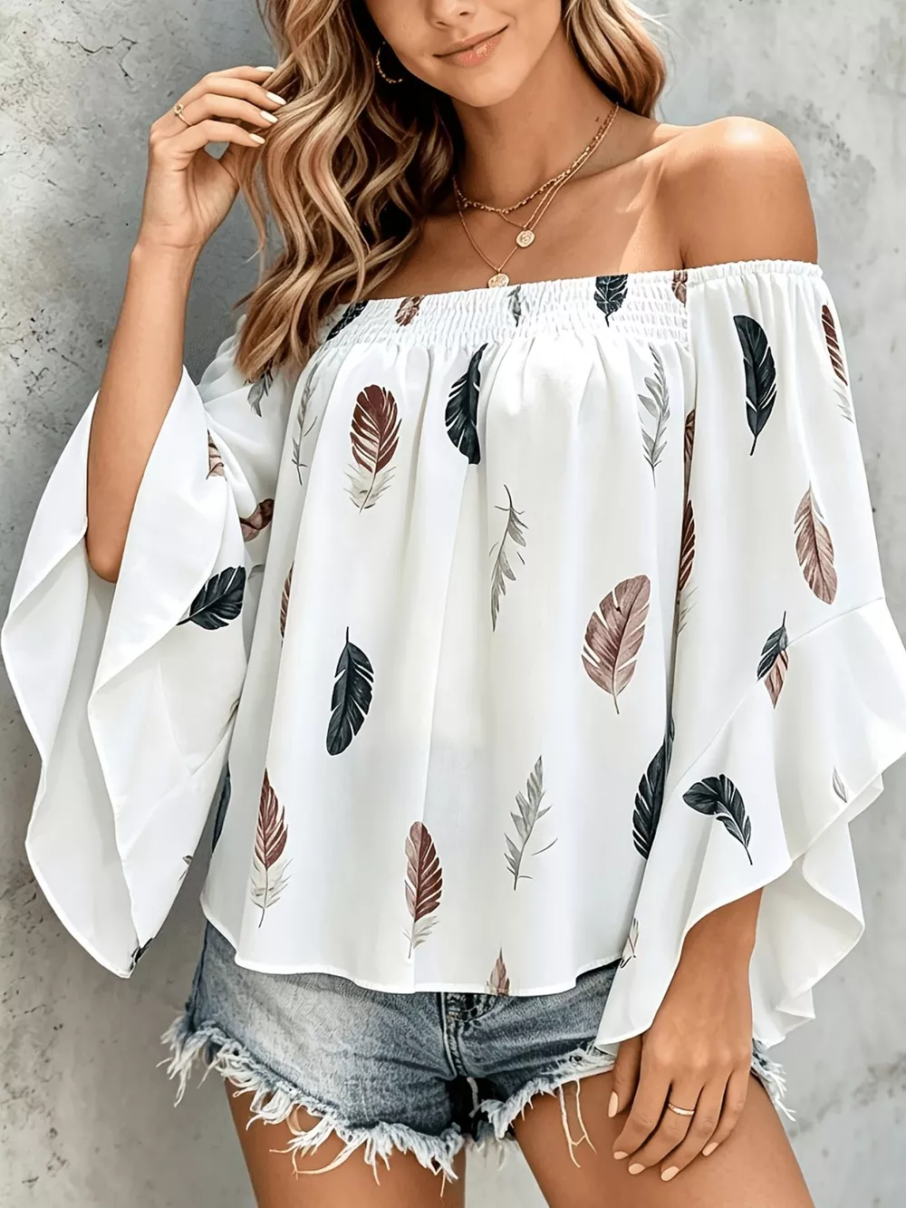 Printed Off Shoulder Blouse, image 2