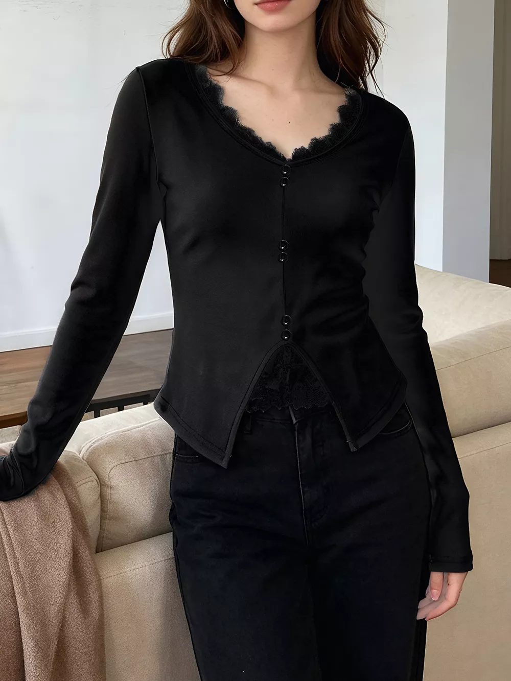 Lace Detail Long Sleeve T-Shirt, image 7