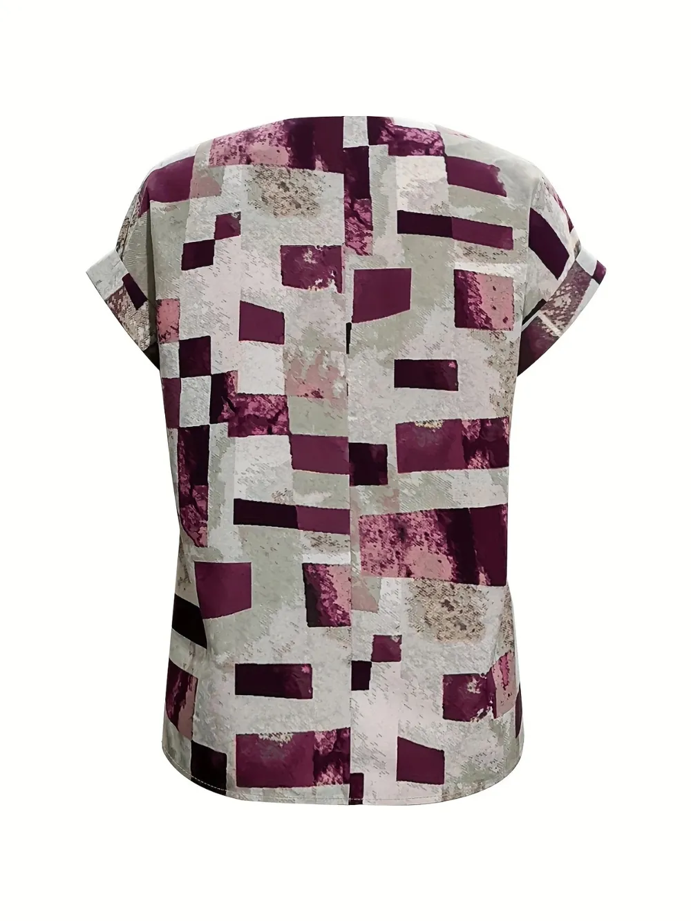 Printed Notched Short Sleeve Blouse, image 2