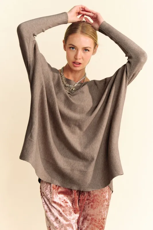 Round Neck Dropped Shoulder Long Sleeve Knit Top, image 2