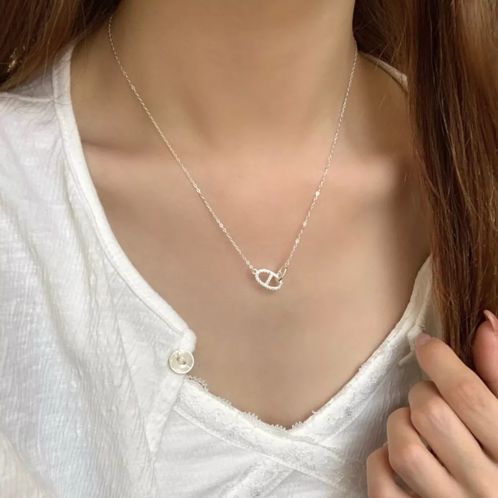 925 Sterling Silver Zircon Geometric Necklace, image 4