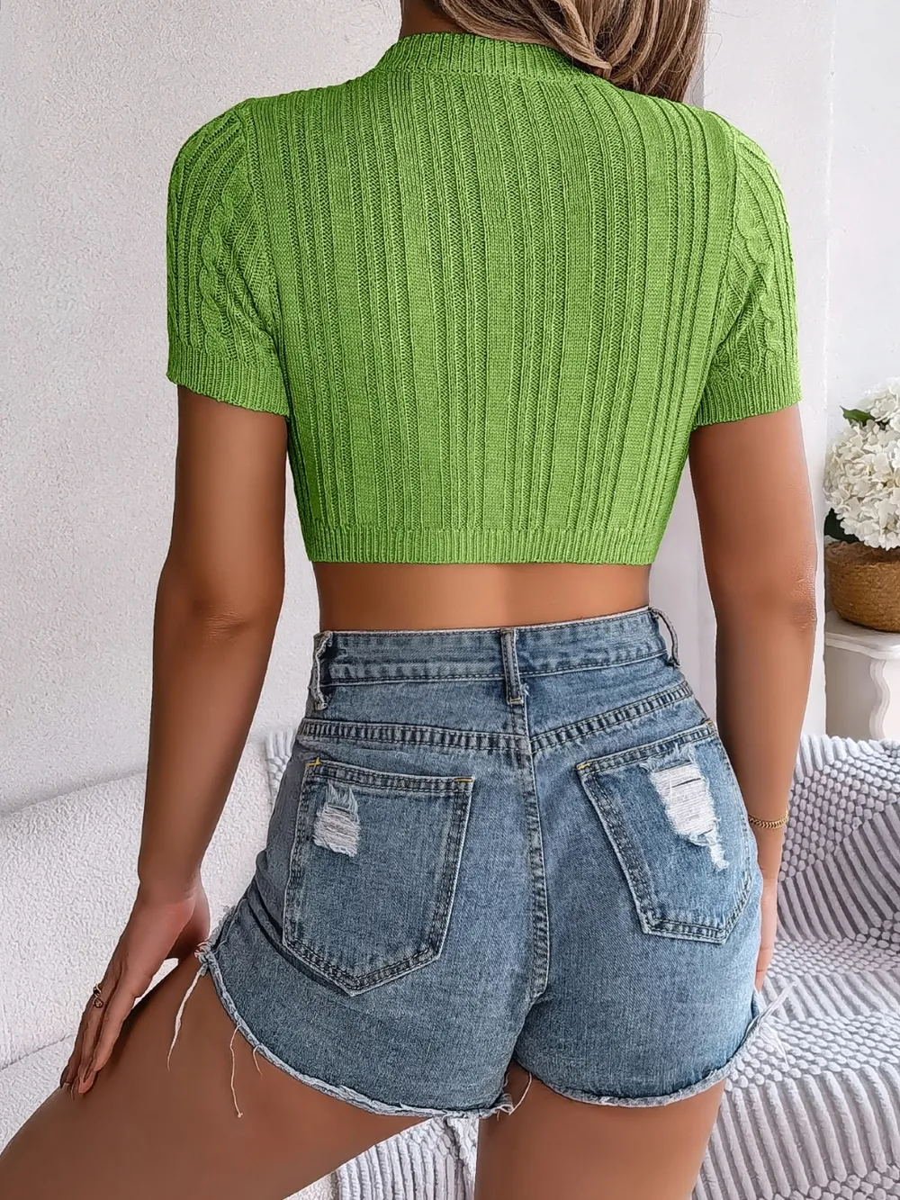 Cable Knit Openwork Round Neck Knit Top, image 15