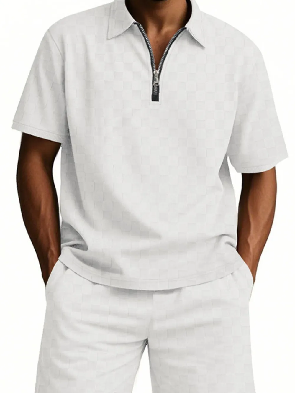 Men's Full Size Quarter Zip Short Sleeve Top and Shorts Set Plus Size, image 2
