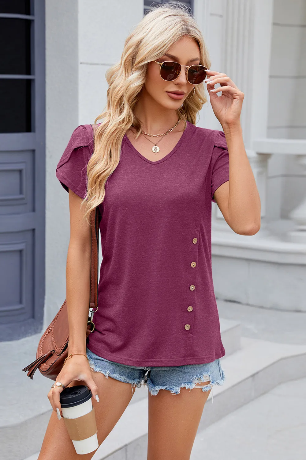 V-Neck Short Sleeve T-Shirt, image 34