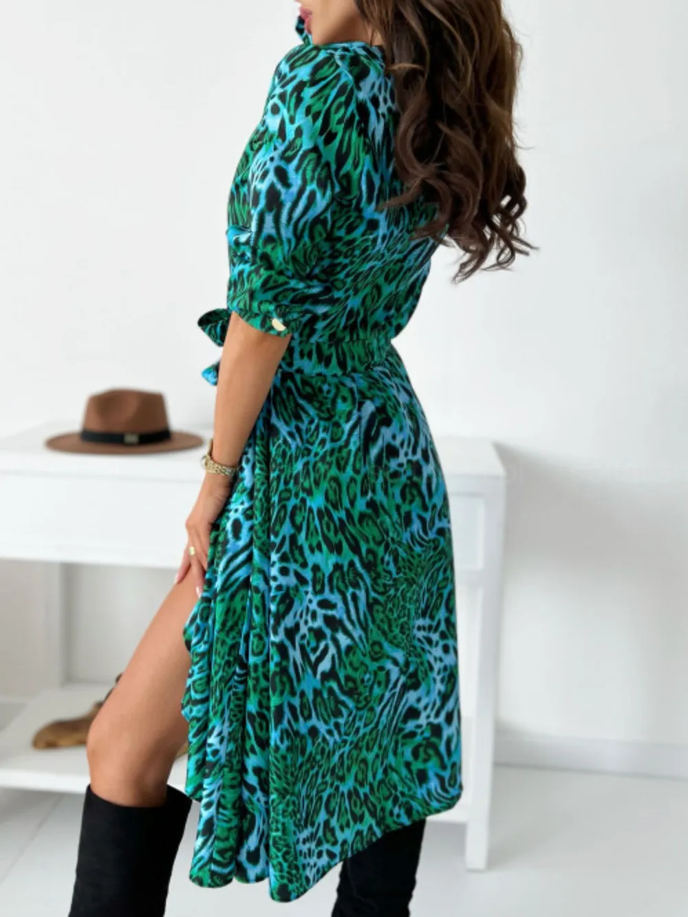 Printed Tie Waist Midi Dress, image 9