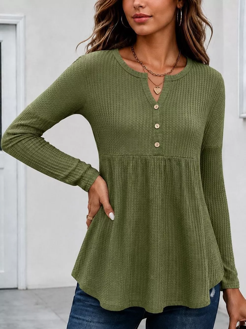 Textured Long Sleeve Peplum Top, image 3