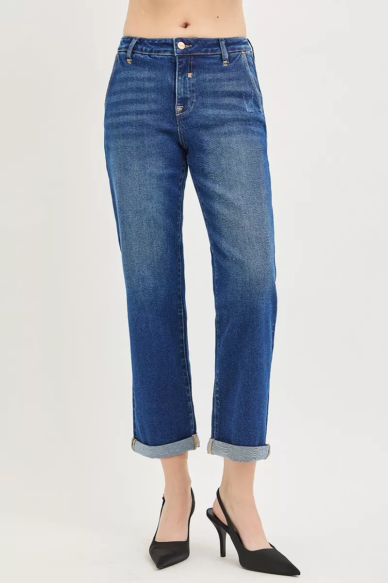 Slouchy Cropped Boyfriend Jeans with Cuffed Hem, image 3