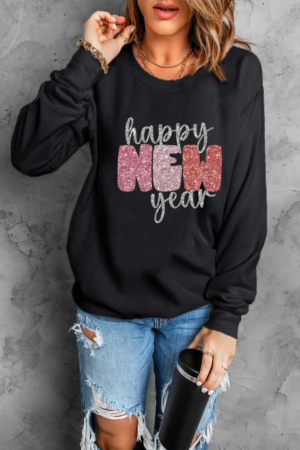 HAPPY NEW YEAR Round Neck Sweatshirt, image 3