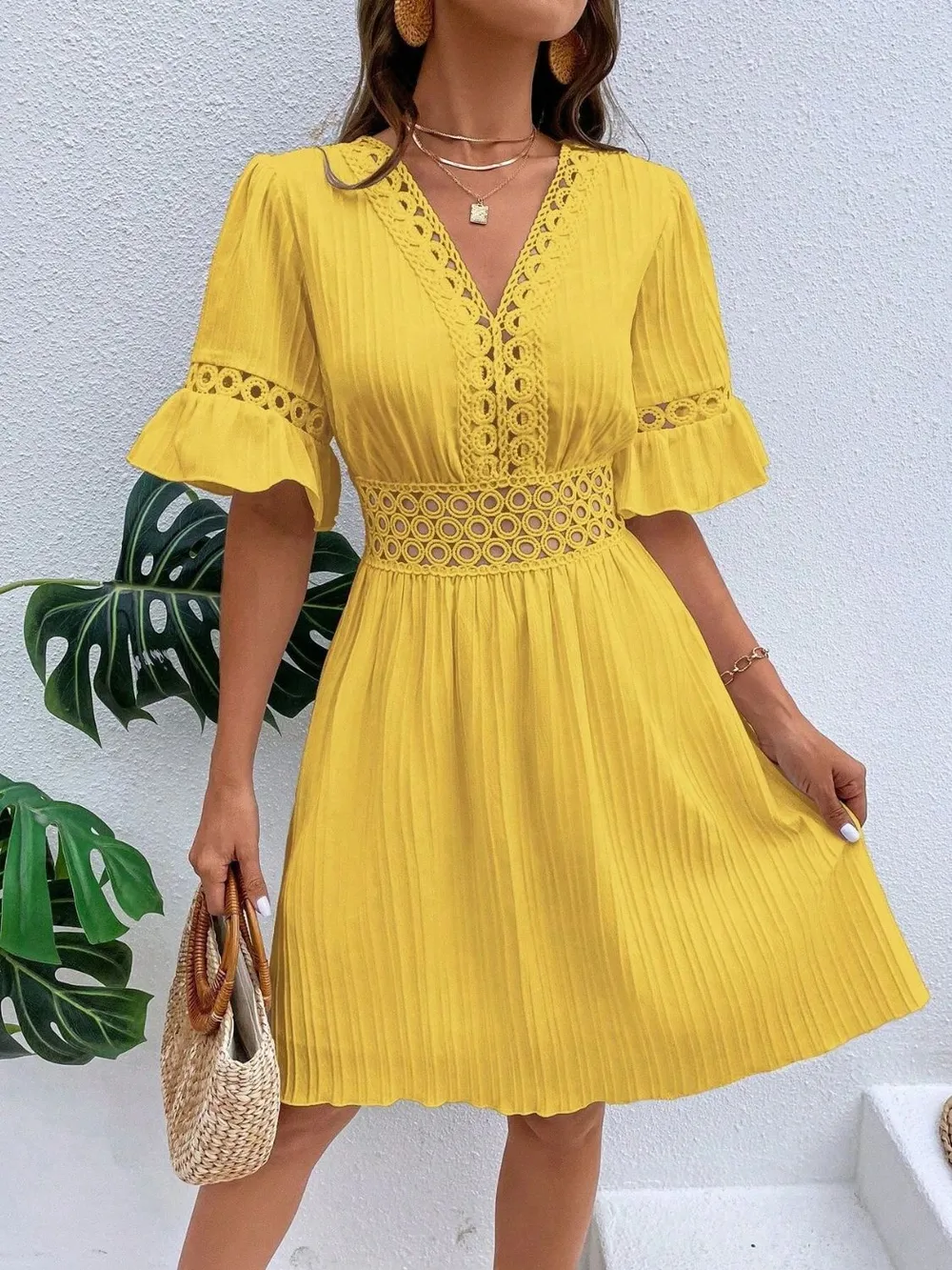 Cutout V-Neck Flounce Sleeve Mini Dress, image 14