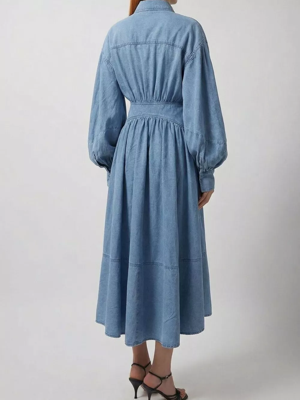 Long Sleeve Wrap-Front Denim Dress, image 3