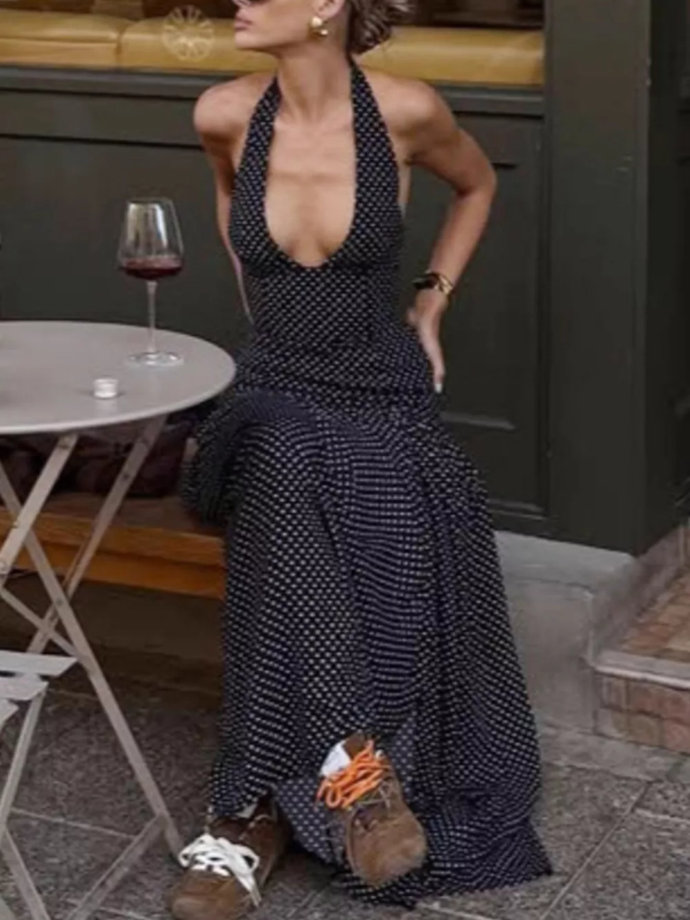 Polka Dot Halter Neck Maxi Dress, image 7